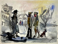 Heinz Tetzner - Begegnung im Dorf - Aquarell&hellip;