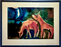 Heinz Tetzner - Füchse bei Nacht - Aquarell&hellip;