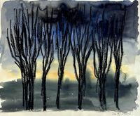 Heinz Tetzner - Kahle Bäume / Sonnenuntergang - Aquarell&hellip;