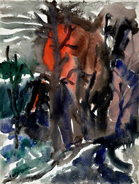 Heinz Tetzner - Landschaft mit roter Sonne - Aquarell&hellip;