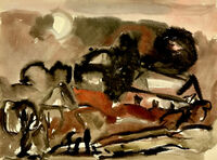 Heinz Tetzner - Mond und Häuser - Aquarell&hellip;