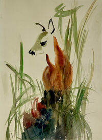 Heinz Tetzner - Reh im Gras - Aquarell&hellip;