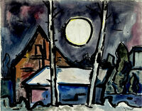 Heinz Tetzner - Vollmond über dem Dorf - Aquarell&hellip;