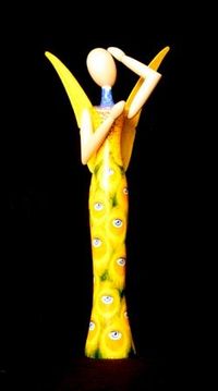 Sphinx im Pfauenmantel II, Acryl auf Sternkopfengel (Holz), 2010, ca. 50 x 30 x 8 cm&hellip;